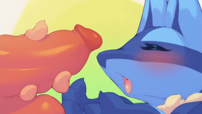 Lucario Receives Facial From Charizard