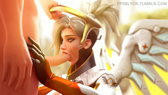 Mercy Gives Blowjob To Big White Cock