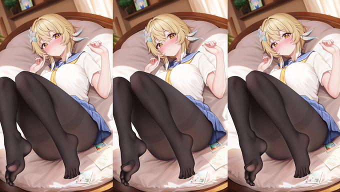 Lumine Lies On Her Couch Wearing A School Uniform