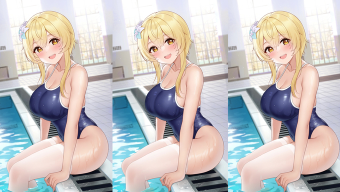 Lumine Sits Beside The Pool In Her Tight Swimsuit
