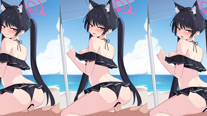 Serika Kuromi Rides A Cock In The Beach