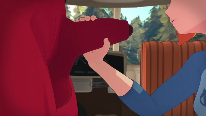 Gwen Gives A Handjob To A Red Monster