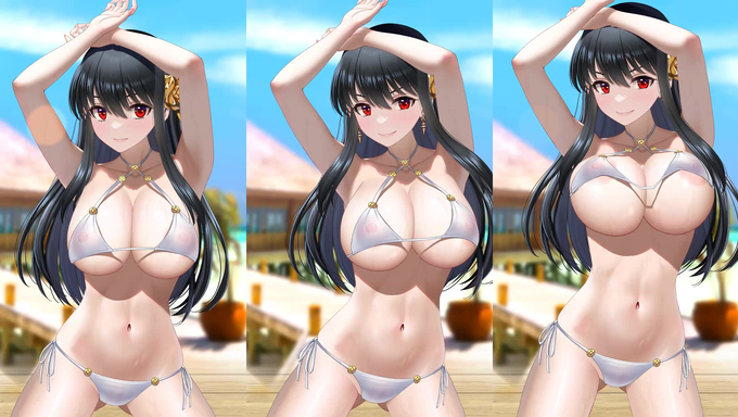 Yor Forger Bounces Her Tits In A White Bikini