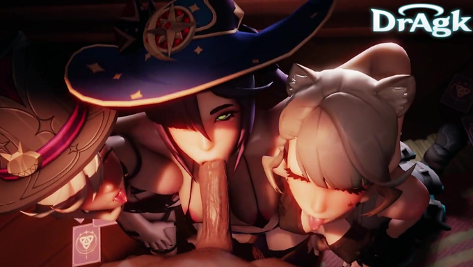 Lynette, Mona Megistus, And Lyney Take A Cumshot Together