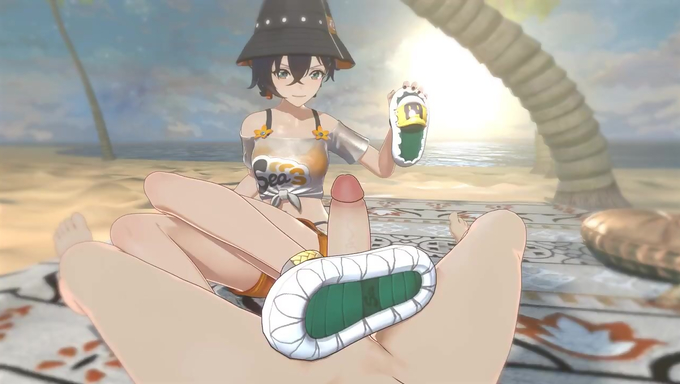 Belle Gives Wise A Hot Footjob At The Beach