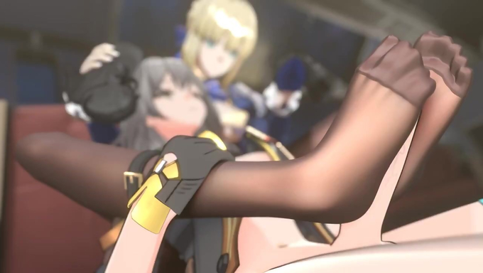 Artoria Pendragon Gives A Footjob To A Cock On A Couch