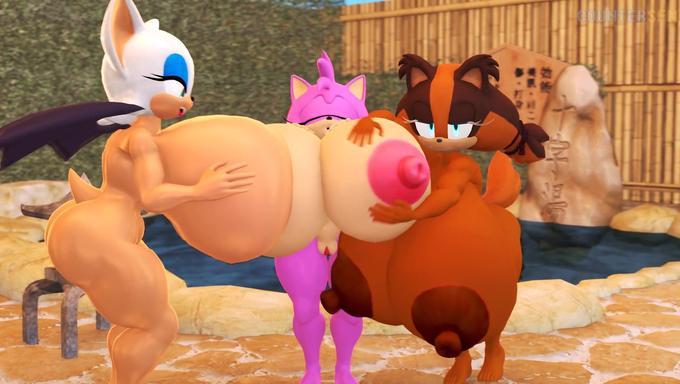 Rouge, Amy Rose, And Sticks Play With Their Huge Tits