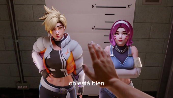 Tracer And D.Va Give Head While On Their Knees