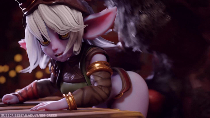 Tristana Gets Spitroasted By Two Werewolves