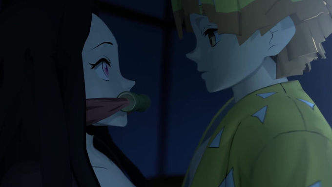 Nezuko Takes A Facial From Zenitsu Late At Night