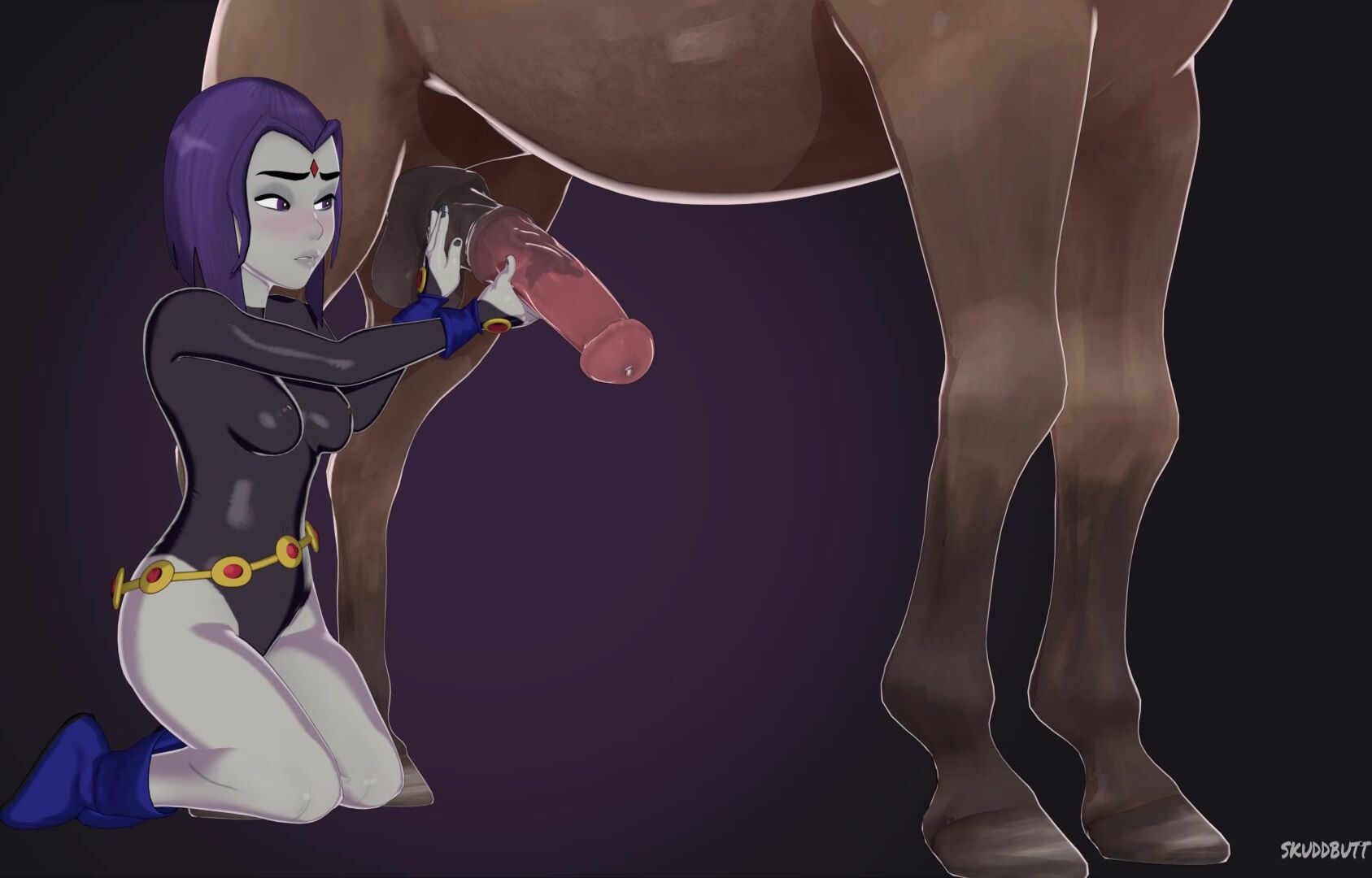 Raven Makes A Horse Cum With Her Powers