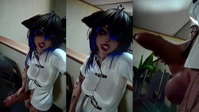 Goth Futanari Girl Jerks Off Her Huge Cock In A Selfie Video