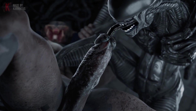 Xenomorph Drains Yautja's Cock