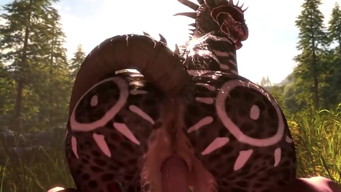 Argonian Babe Rides A Human Cock In The Woods