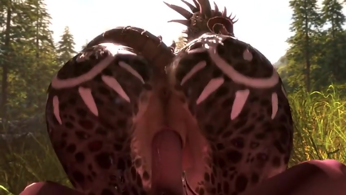 Argonian Babe Rides A Human Cock In The Woods