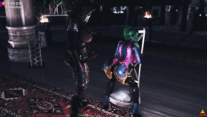 Green Haired Lady Gets Nailed By A Futanari On The Chair