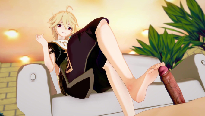 Aether Gives A Footjob In The Living Room