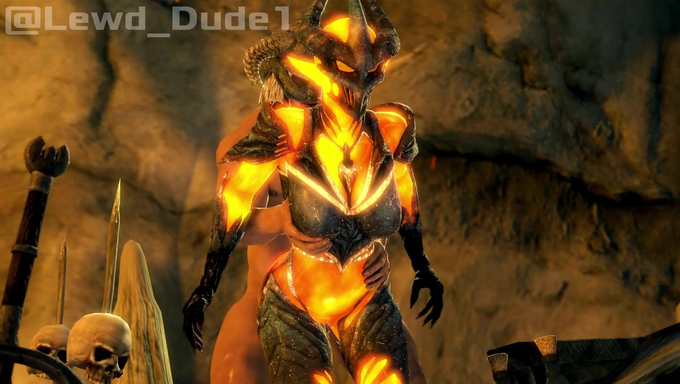 Flame Atronach Gets Bred While Standing By A Masked Human