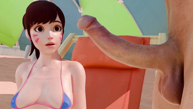 D.Va And Mercy Get Screwed By A Fan On the Beach