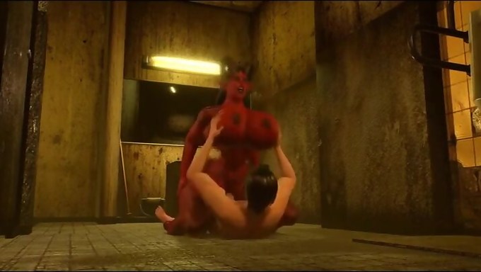 Busty Succubus Gets Screwed By A Human In The Restroom