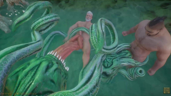 Two Men Have Their Cocks Pleasured By Sea Monsters