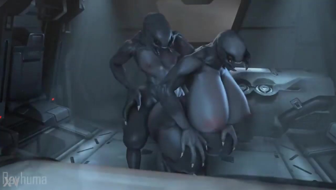 Two Sangheili Enjoy Having Sex While Standing