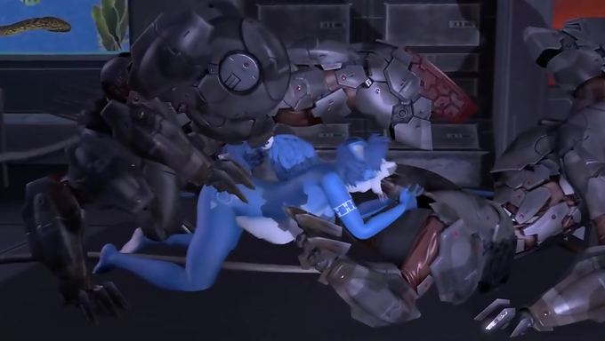 Krystal Gets Double Teamed By Two Huge Mechs