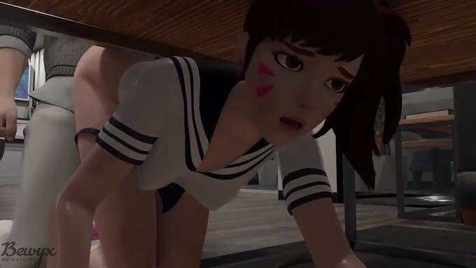 D.Va Gets Anal Creampied While Stuck Under The Table