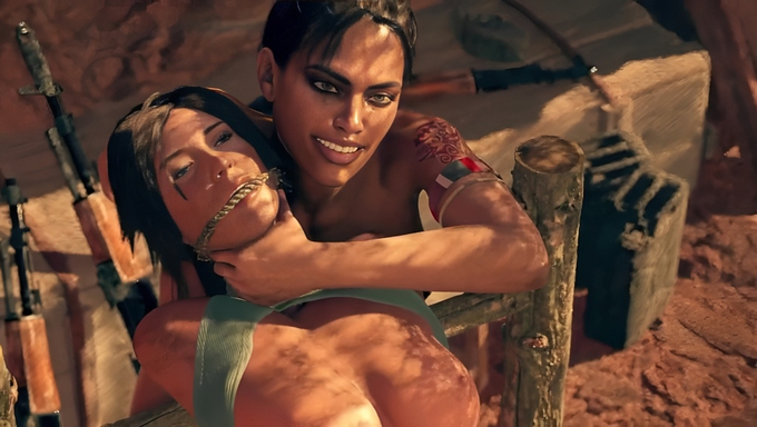Restrained Lara Croft Has A Threesome With Sheva Alomar