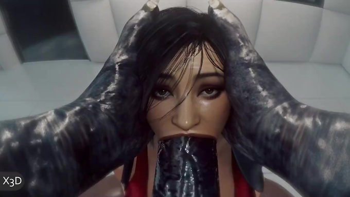 Ada Wong Swallows Mr.X's Cum After Sucking His Cock