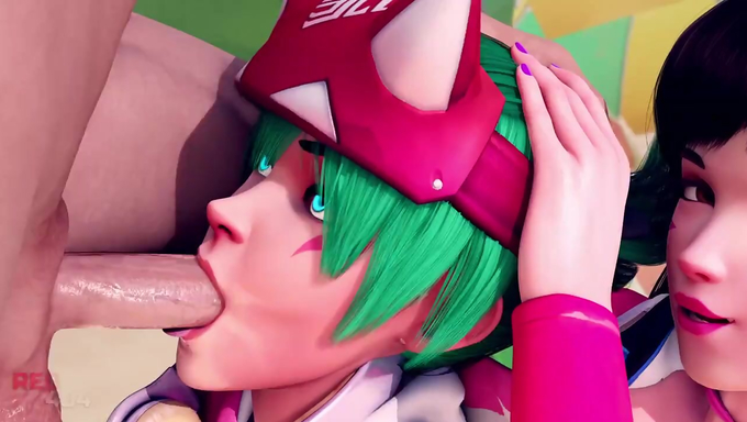 D.Va Helps Kiriko Deepthroat A Cock