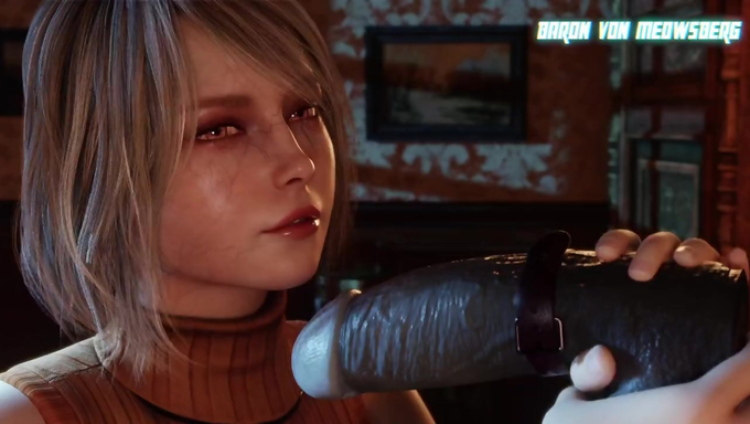 Infected Ashley Graham Sucks And Licks A Huge Dildo While Leon Scott Kennedy Is Watching