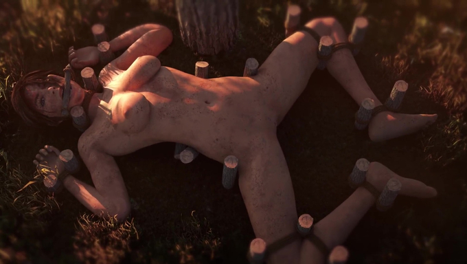 Lara Croft Gets Tied Down And Violated In The Woods
