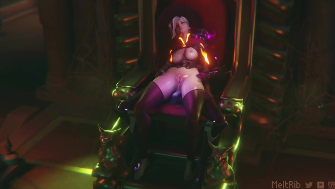 Widowmaker Creampies Sorceress Mercy In Her Pussy And Ass While Sitting On Her Throne