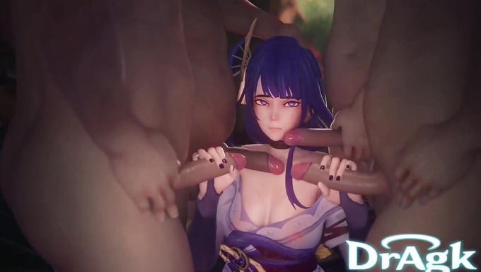 Raiden Ei Handles Four Dicks By Herself