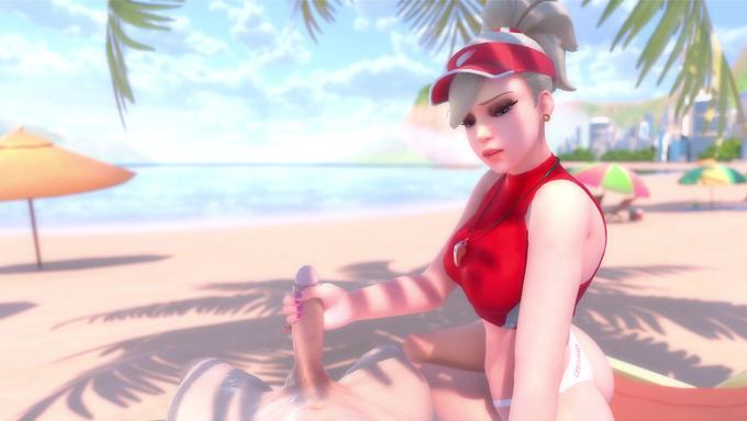 Lifeguard Mercy Gets Tempted And Helps A Stranger Tame His Huge Cock