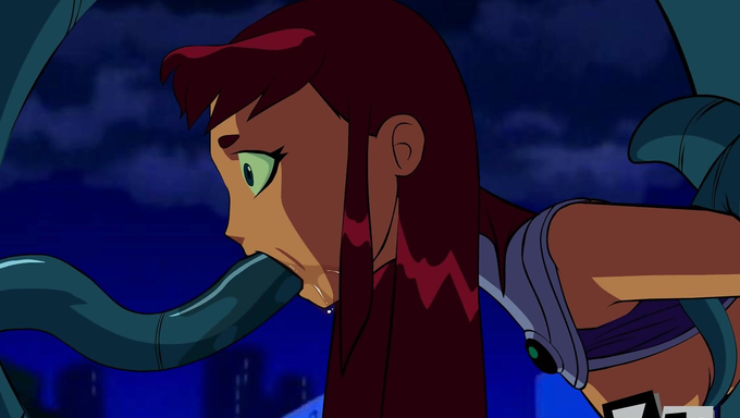 Starfire Gets Restrained By Tentacles And Cums In All Her Holes