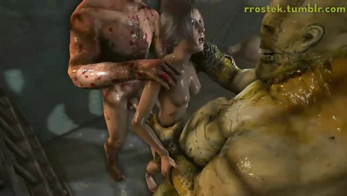 Lara Croft Gets Plowed By Monsters In The Prison Cell