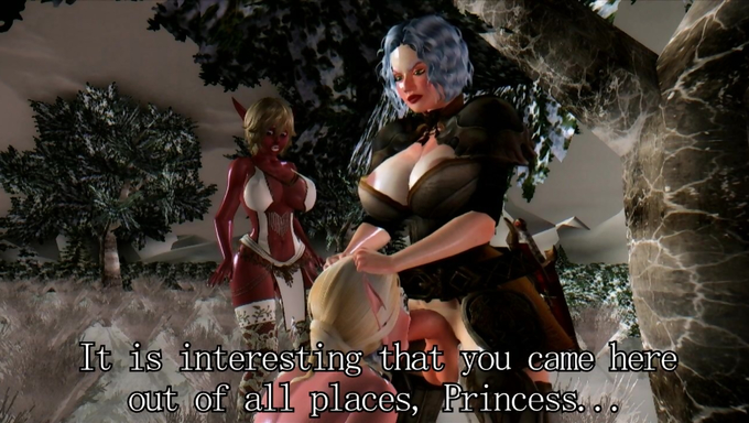 Futanari Cadea Screws Two Busty Elf Girls Outdoors