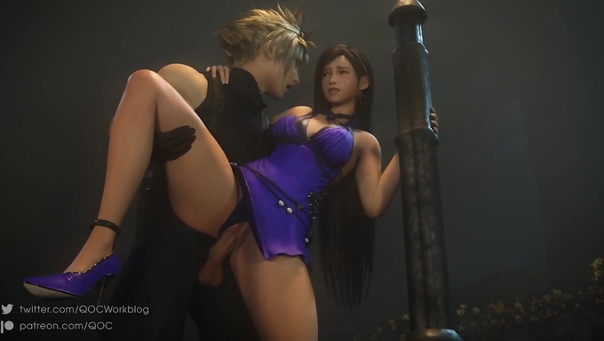 Tifa Lockhart Holds Onto A Lamppost While Getting Creampied By Cloud Strife