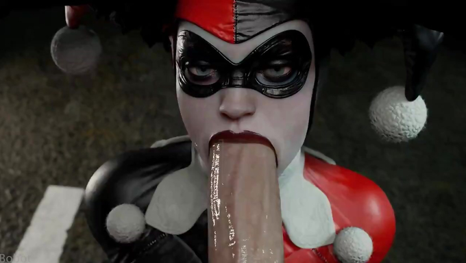 Tied Up Classic Harley Quinn Gives A Sloppy Blowjob