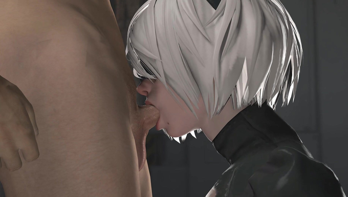 2B Yorha Sucks A Small Cock And Drains His Cum Using Her Mouth