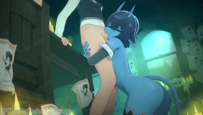 Blue Succubus Babe Gets Summoned For A Hot Fellatio In The Summoning Circle