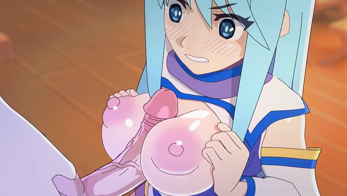 Kazuma Satou Gets A Footjob From Aqua And Cumshots Her