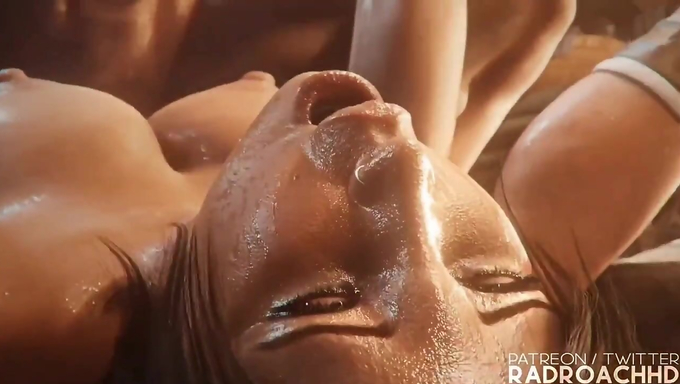 Lara Croft's Pussy Gets Stretched And Creampied By A Futanari