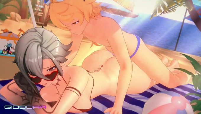 Aether Penetrates His Hard Cock Deep Inside Arlecchino On The Beach