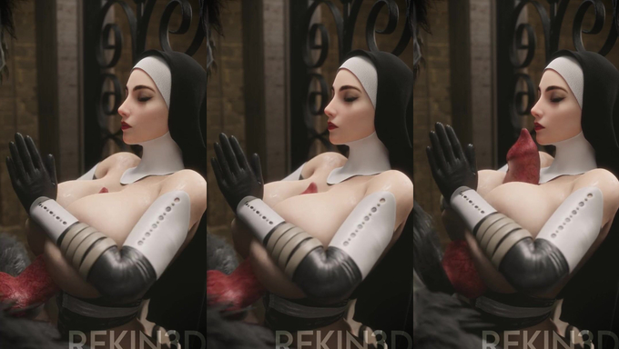 Busty Nun Prays While A Werewolf Fucks Her Tits In Front Of The Altar