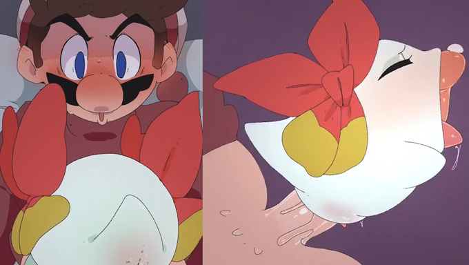 Lady Bow Sneaks Into Mario's House And Penetrates Herself With His Big Cock