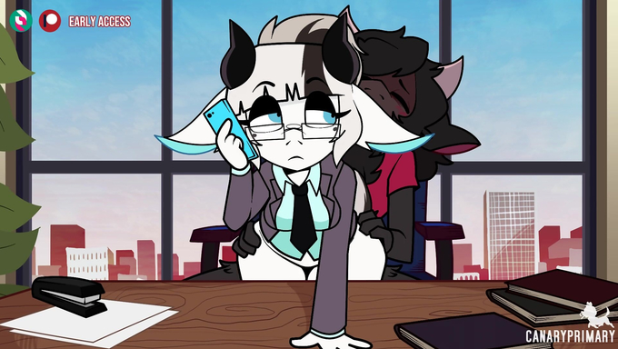 Office Goat Girl Rides A Big Cock While Talking On The Phone With A Client