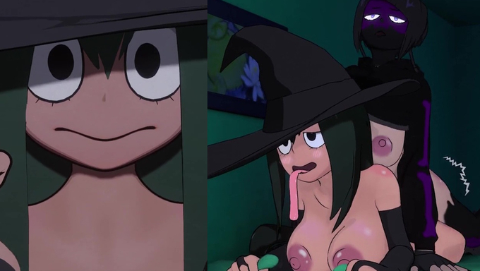 Kyoka Jiro Fucks And Creampies Tsuyu Asui On The Bed In A Halloween Costume